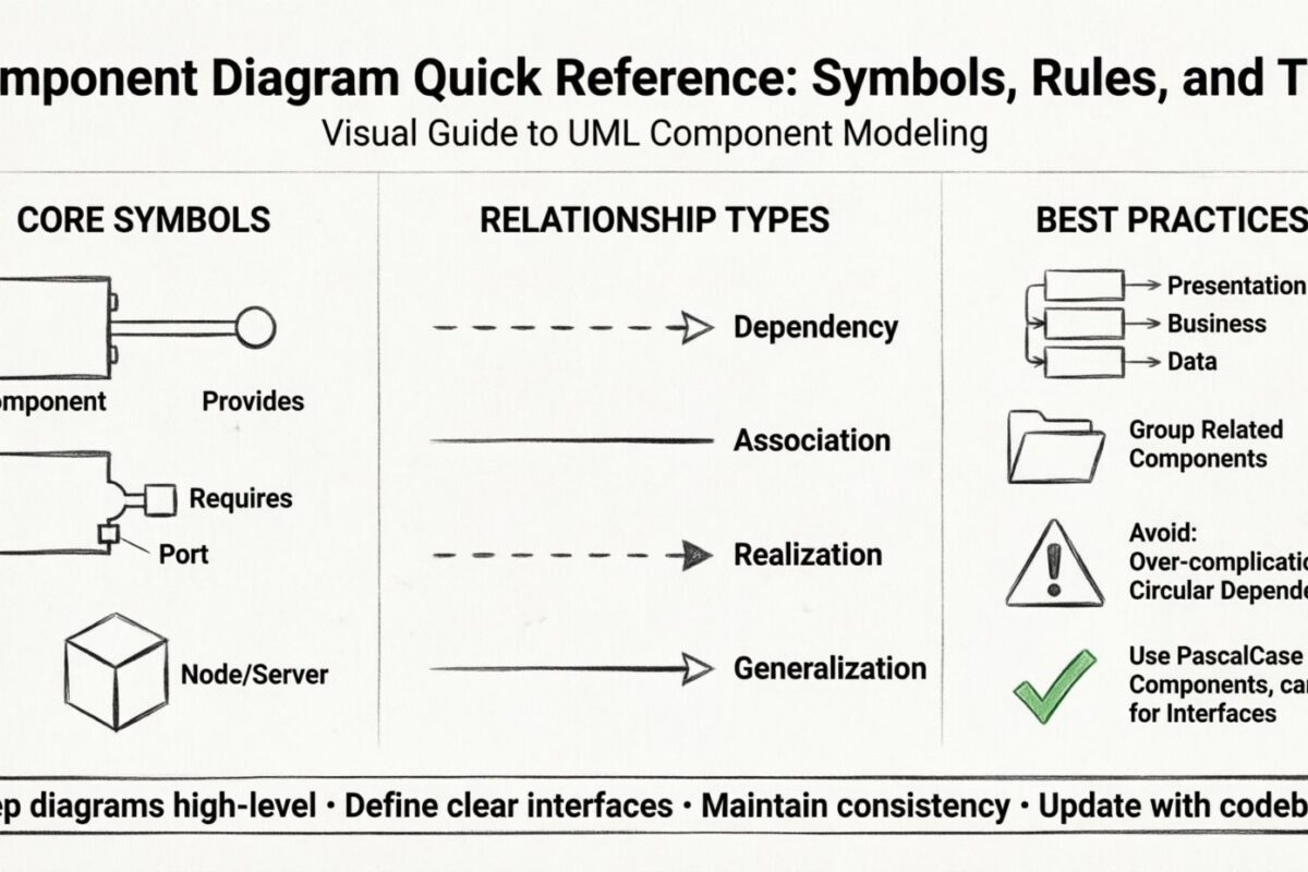 Komponenten-Diagramm-Schnellreferenz: Symbole, Regeln und Tipps