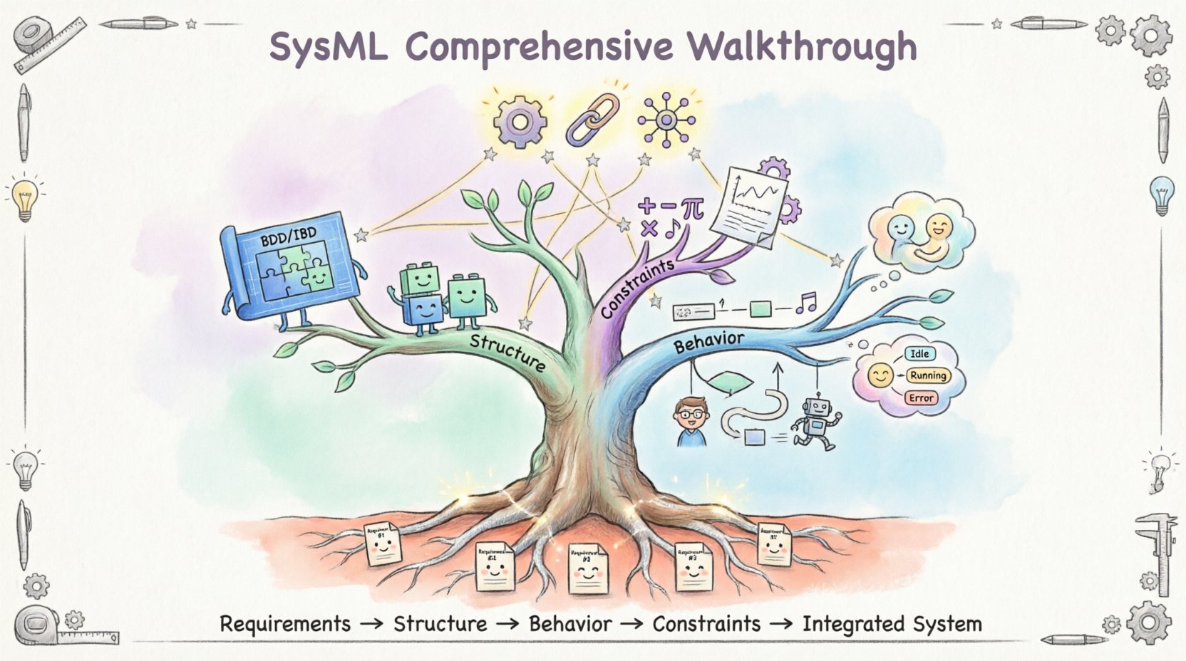 Syssml SysML चलचित्र: आवश्यकताएं, व्यवहार और संरचना मार्गदर्शिका 📐