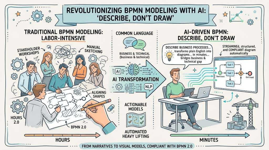 From Narrative to Notation: The “Describe, Don’t Draw” Revolution in BPMN Modeling From Narrative to Notation: The “Describe, Don’t Draw” Revolution in BPMN Modeling